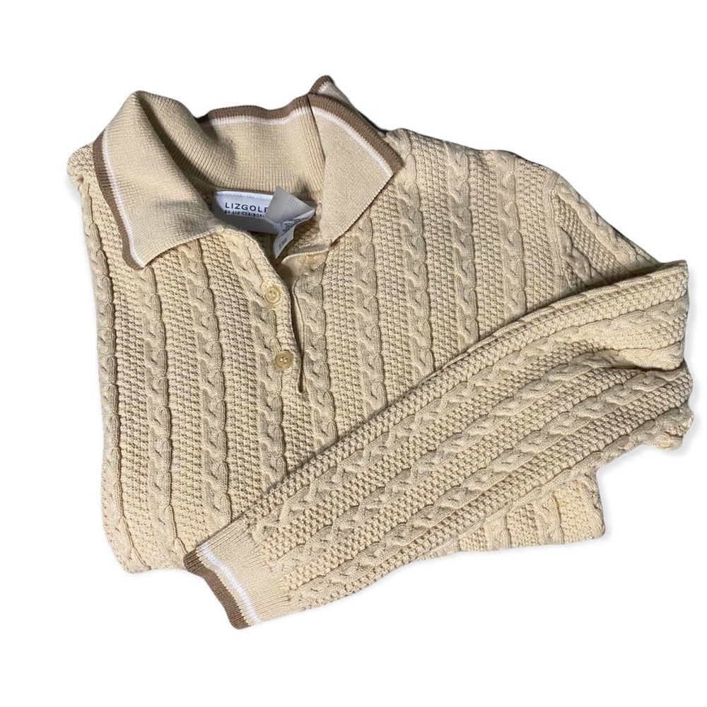 Light yellow cable knit sweater long sleeve